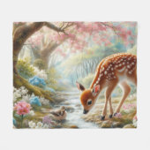 Couverture Polaire Bois de printemps avec canard et faon/cerf (Devant (Horizontal))