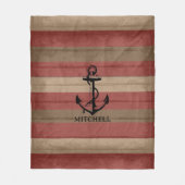 Couverture Polaire Bois rouge et Brown ⚓ Nautique Rayures et Ancre (Devant)