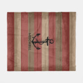 Couverture Polaire Bois rouge et Brown ⚓ Nautique Rayures et Ancre (Devant (Horizontal))