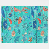 Couverture Polaire Bois Turquoise rustique et sous la mer Amis Whimsi (Devant (Horizontal))
