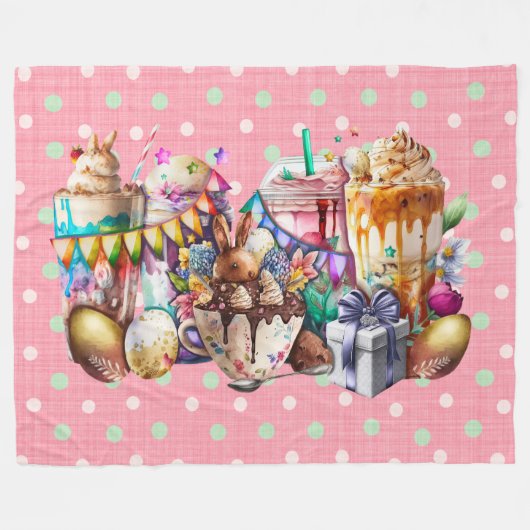 Couverture Polaire Boissons de café chic Bunny de Pâques (Devant (Horizontal))