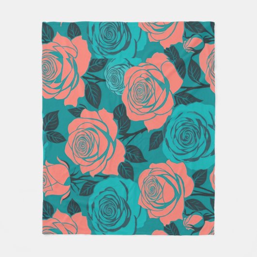 Couverture Polaire Boldly Stylized Roses In Shades Of Teal And Turquo (Devant)