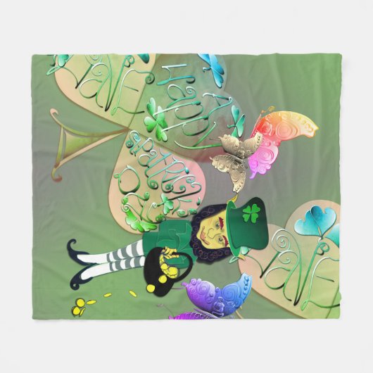 Couverture Polaire "Bonne Saint Patrick !" Leprechaun (Devant (Horizontal))