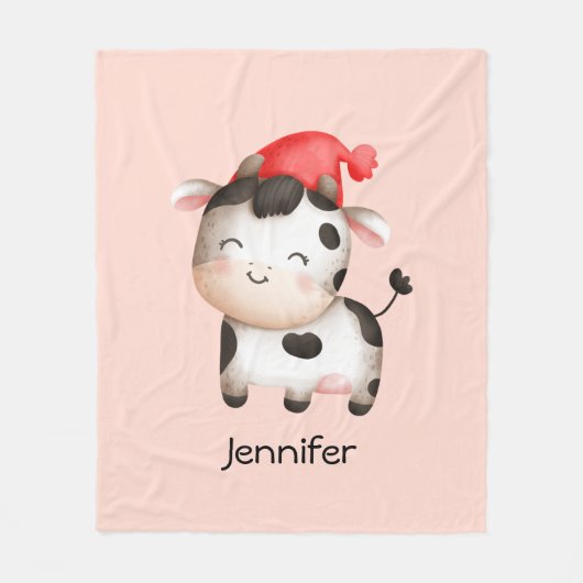 Couverture Polaire Bonne vache dans un Casquette rouge mignon (Devant)