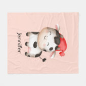 Couverture Polaire Bonne vache dans un Casquette rouge mignon (Devant (Horizontal))