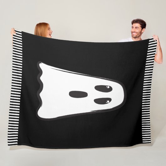 Couverture Polaire BOO ! Fantôme mignon et effrayant Halloween Noir B (En situation)
