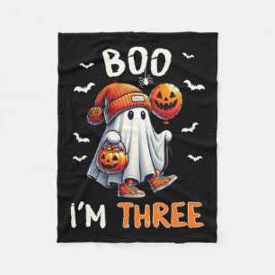 Couverture Polaire Boo I'm Three Ghost 3ème anniversaire Halloween ga