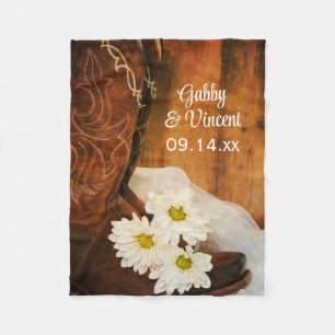 Couverture Polaire Boots de cowboy blanc de marguerites Pays Mariage