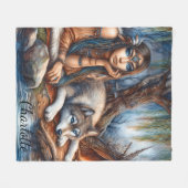 Couverture Polaire Bord d'une rivière paisible avec un ami loup (Devant (Horizontal))