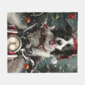 Couverture Polaire Border Collie à moto Noël (Devant (Horizontal))