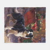 Couverture Polaire Border Collie Noël Saison Festive (Devant (Horizontal))