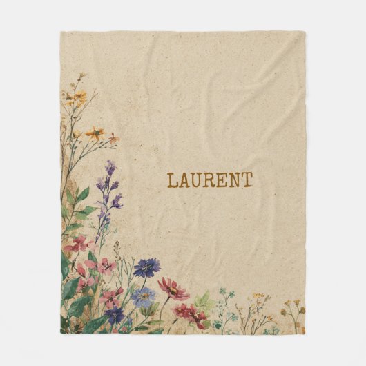 Couverture Polaire Bordure beige Boho Russe Fleur sauvage Aquarelle (Devant)