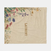 Couverture Polaire Bordure beige Boho Russe Fleur sauvage Aquarelle (Devant (Horizontal))