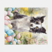 Couverture Polaire Bordure Collie Chien avec Oeufs de Pâques Fête (Devant (Horizontal))