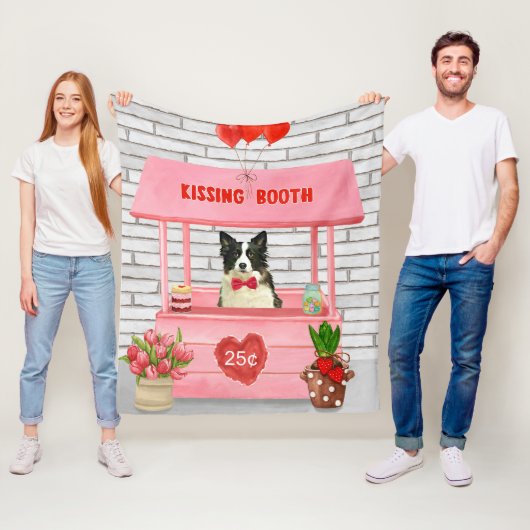 Couverture Polaire Bordure Collie Chien Saint Valentin Baiser Booth (En situation)