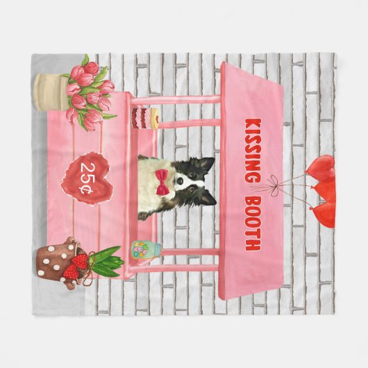 Couverture Polaire Bordure Collie Chien Saint Valentin Baiser Booth (Devant (Horizontal))