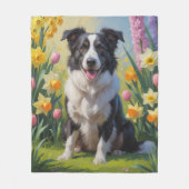 Couverture Polaire Bordure Collie Fleurs de printemps de chien Peintu (Devant)