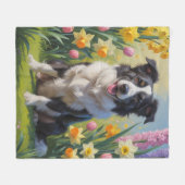 Couverture Polaire Bordure Collie Fleurs de printemps de chien Peintu (Devant (Horizontal))