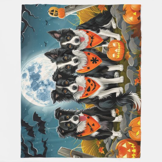 Couverture Polaire Bordure Collie Halloween Éffrayant (Devant)