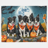Couverture Polaire Bordure Collie Halloween Éffrayant (Devant (Horizontal))