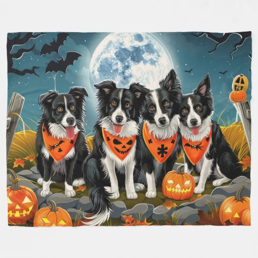 Couverture Polaire Bordure Collie Halloween Éffrayant (Devant (Horizontal))
