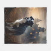 Couverture Polaire Bordure Collie Halloween effroi (Devant (Horizontal))