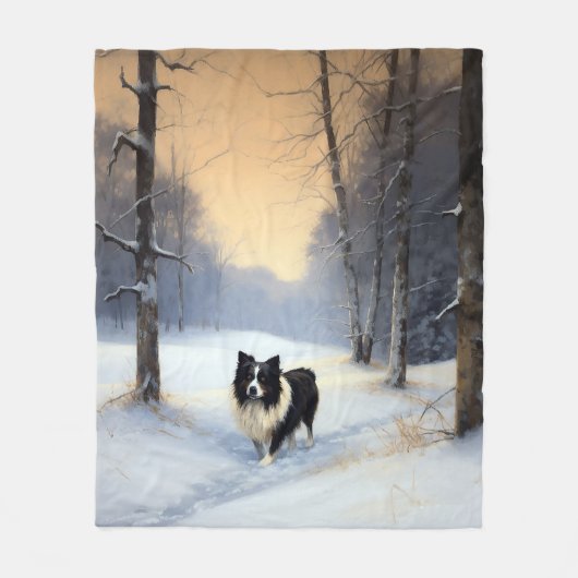 Couverture Polaire Bordure Collie Laisser neiger Noël (Devant)