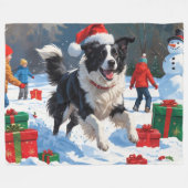 Couverture Polaire Bordure Collie Noël Festive Scène de neige (Devant (Horizontal))