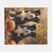 Couverture Polaire Bordure Collie Puppy Automne Citrouille de plaisir (Devant (Horizontal))