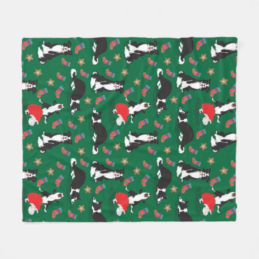 Couverture Polaire Bordure de Noël Collie verte (Devant (Horizontal))