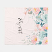 Couverture Polaire Bordure florale rose et verte (Devant (Horizontal))