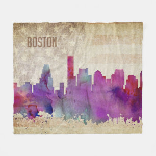 Couverture Polaire Boston, horizon de ville d'aquarelle de mA