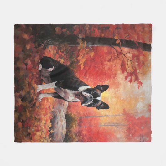 Couverture Polaire Boston Terrier à l'automne Leaves automne Inspire (Devant (Horizontal))