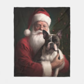 Couverture Polaire Boston Terrier avec Noël Festif du Père Noël (Devant)