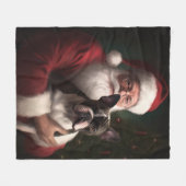 Couverture Polaire Boston Terrier avec Noël Festif du Père Noël (Devant (Horizontal))