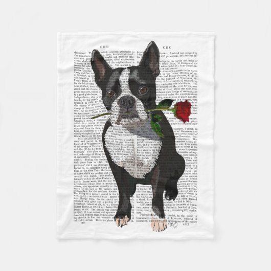 Couverture Polaire Boston Terrier avec Rose dans la bouche (Devant)