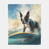 Couverture Polaire Boston Terrier Beach Surfing Peinture (Devant)