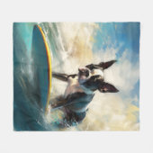 Couverture Polaire Boston Terrier Beach Surfing Peinture (Devant (Horizontal))