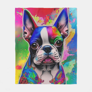 Couverture Polaire Boston Terrier Chien Coloré Paint Splash