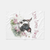 Couverture Polaire Boston Terrier Chien Maman Florale (Devant (Horizontal))