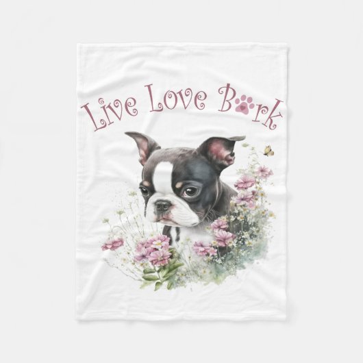 Couverture Polaire Boston Terrier Chien Maman Florale (Devant)