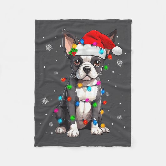 Couverture Polaire Boston Terrier Christmas Santa Hat  (Devant)