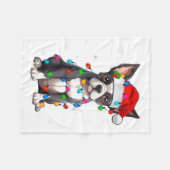 Couverture Polaire Boston Terrier Christmas Santa Hat Tree Lights Paj (Devant (Horizontal))
