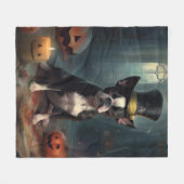 Couverture Polaire Boston Terrier Citrouille Halloween effroi (Devant (Horizontal))