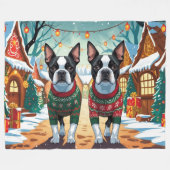 Couverture Polaire Boston Terrier Dogs Christmas Snow Holiday (Devant (Horizontal))