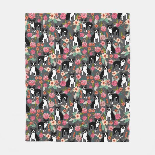 Couverture Polaire Boston Terrier floral - chiens et fleurs (Devant)