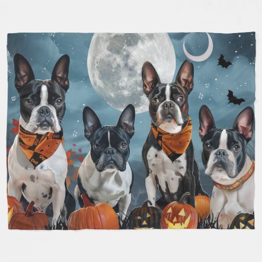 Couverture Polaire boston terrier Halloween Éffrayant (Devant (Horizontal))