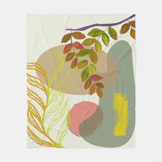 Couverture Polaire Botanique Boho jaune vert (Devant)
