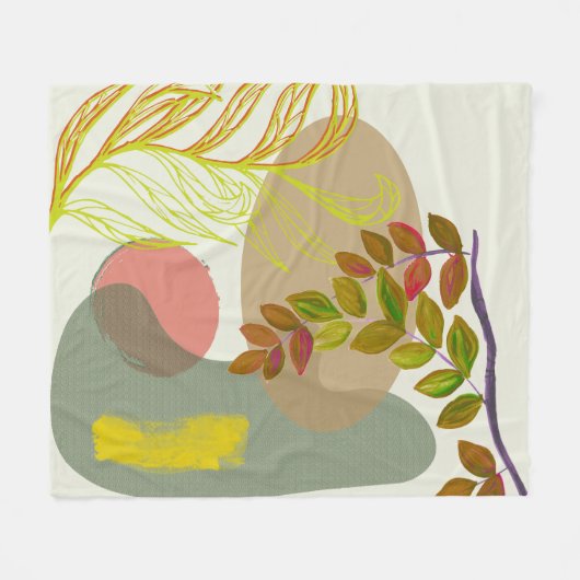 Couverture Polaire Botanique Boho jaune vert (Devant (Horizontal))