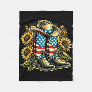 Couverture Polaire Bottes de Cowboy Chapeau Drapeau Américain Tournes